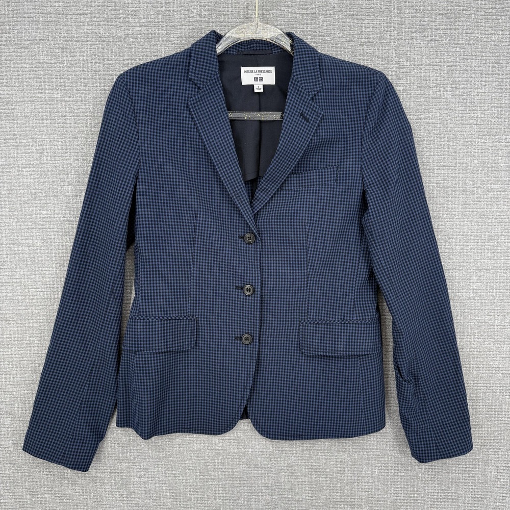 INES DE LA FRESSANGE Blazer Mens S Blue Tweed Lined Single-Breasted‎ Bomber Slim